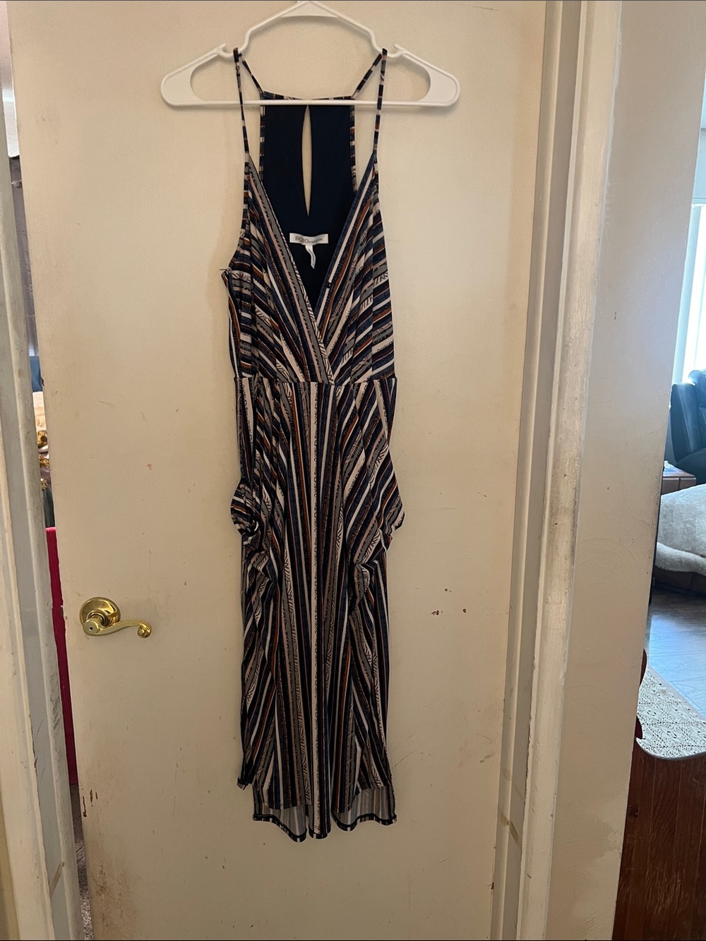 BCBGeneration Striped Maxi Dress in Black, White, Brown